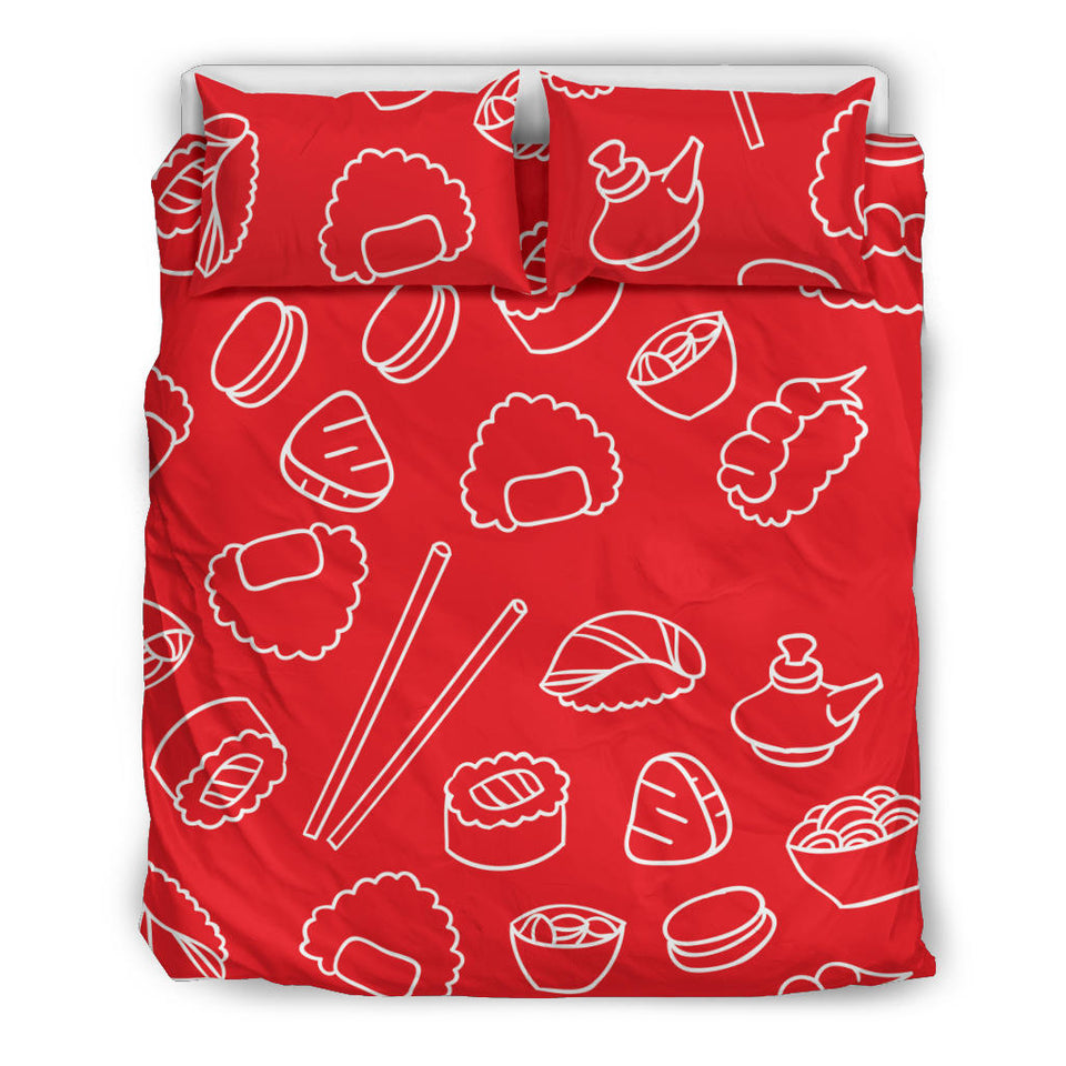 Sushi Pattern Red Background Bedding Set