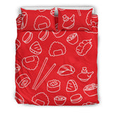 Sushi Pattern Red Background Bedding Set