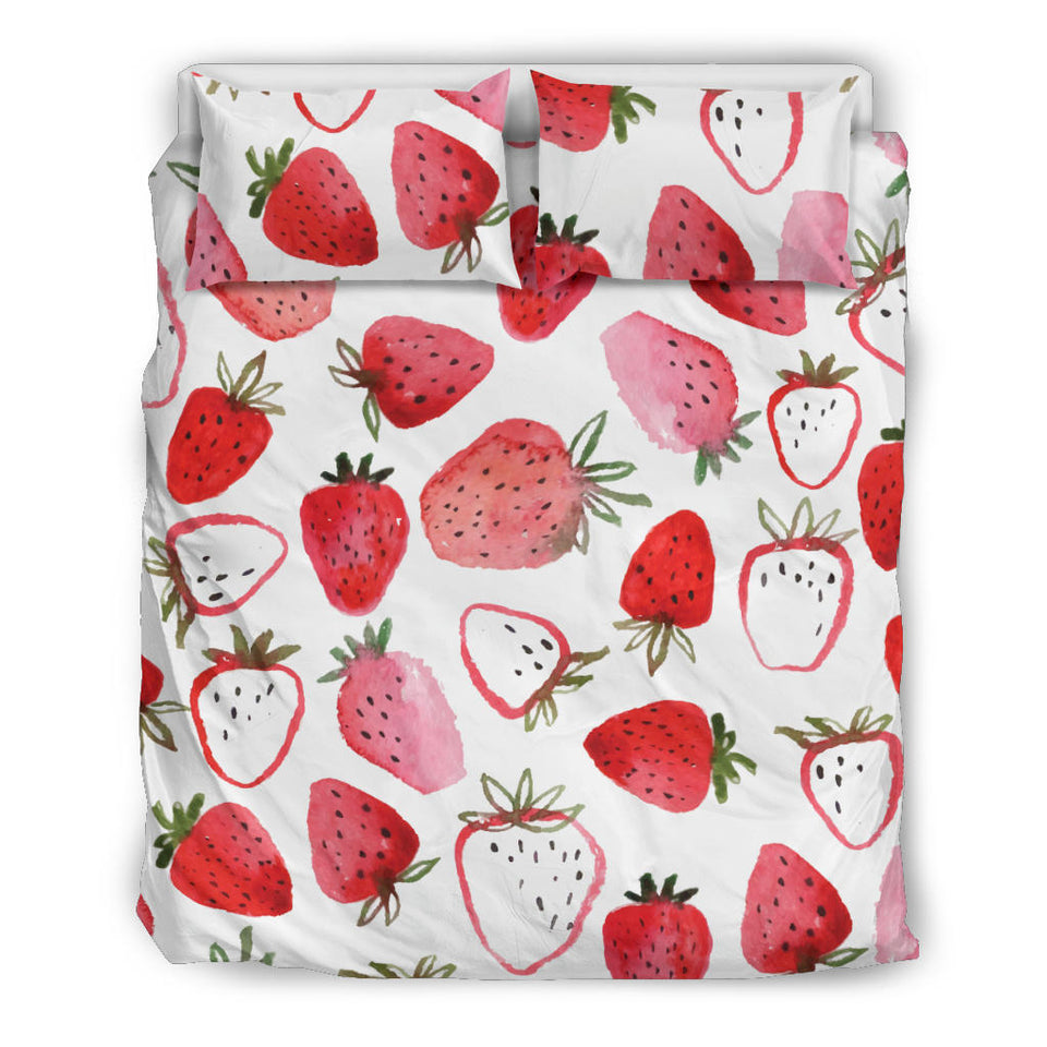 Watercolor Hand Drawn Beautiful Strawberry Pattern Bedding Set