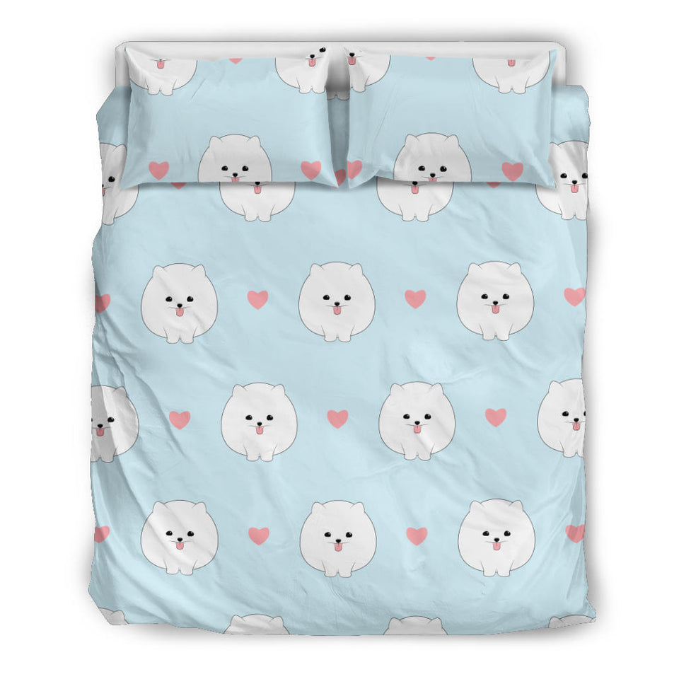 White Cute Pomeranian Pattern Bedding Set