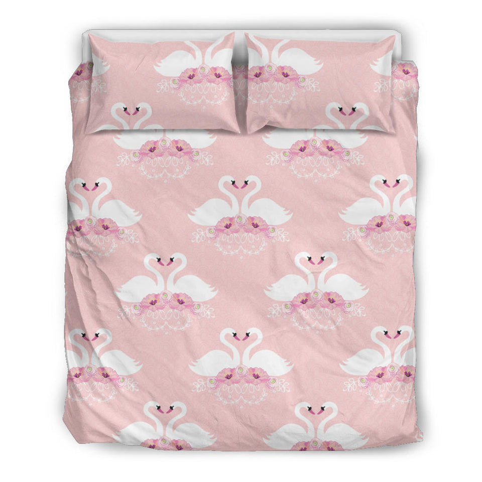White Swan And Flower Love Pattern Bedding Set