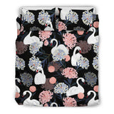 White Swan Blooming Flower Pattern Bedding Set