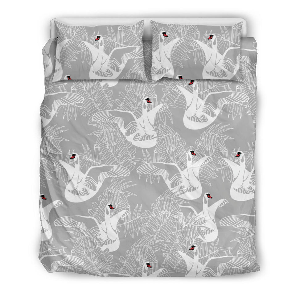 White Swan Gray Background Bedding Set