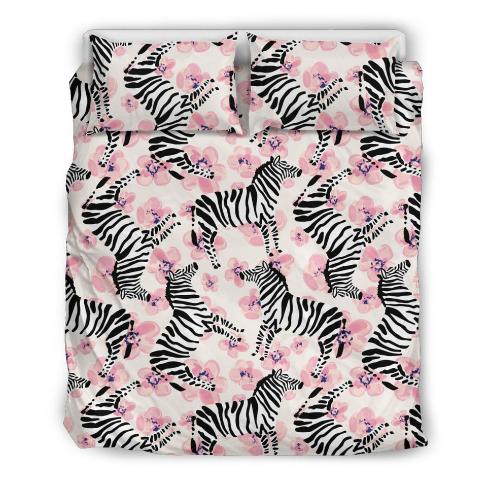 Zebra Pink Flower Background Bedding Set