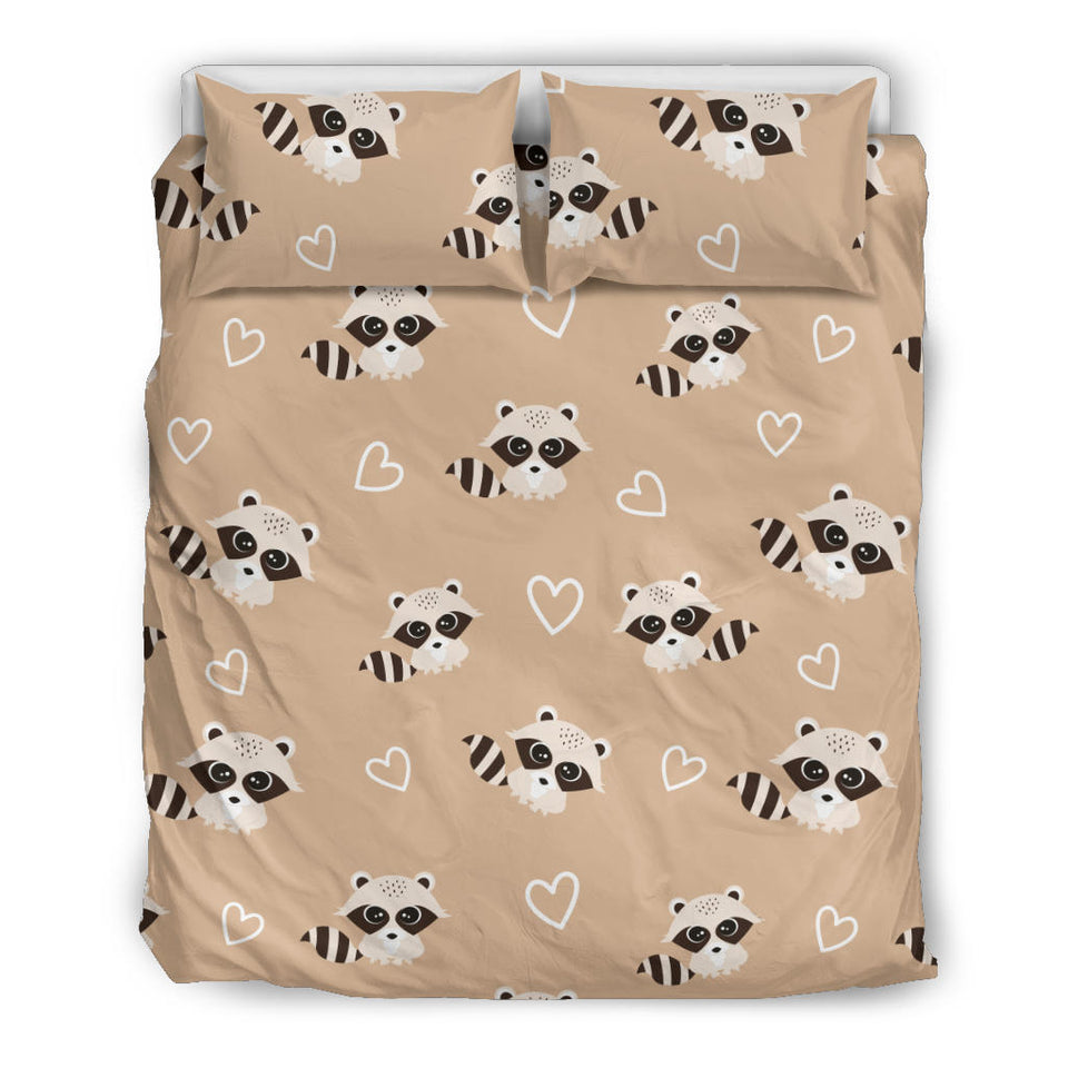 Cute Raccoon Heart Pattern Bedding Set