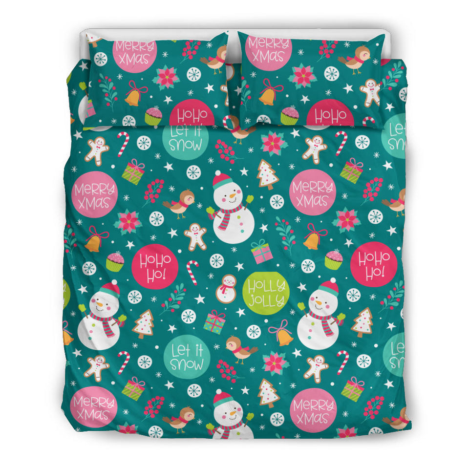 Snowman Bird Decorative Elements Christmas Pattern Bedding Set