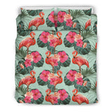 Beautiful Flamingo Tropical Palm Leaves Hibiscus Pateern Background Bedding Set
