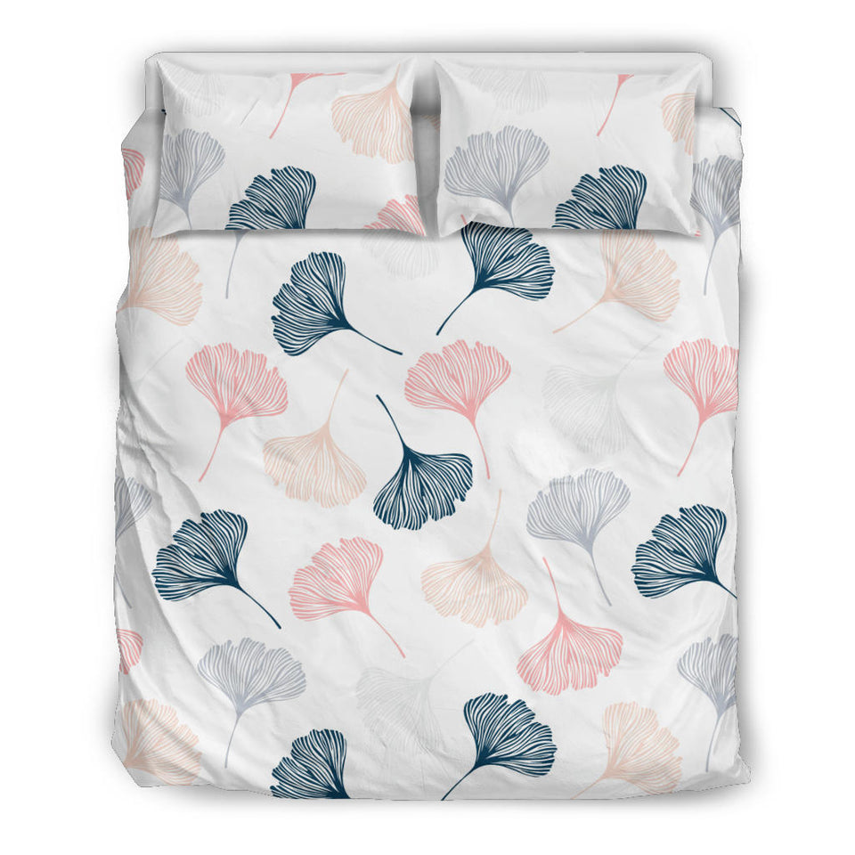 Black Gray Cream Coral Ginkgo Leaves Pattern Bedding Set