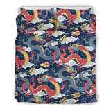 Blue Red Dragon Cloud Pattern Bedding Set