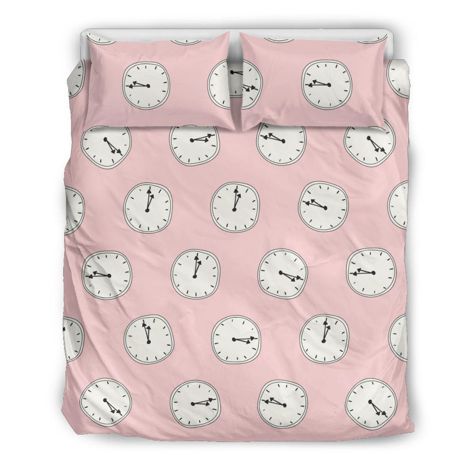 Clock Pattern Pink Blackground Bedding Set