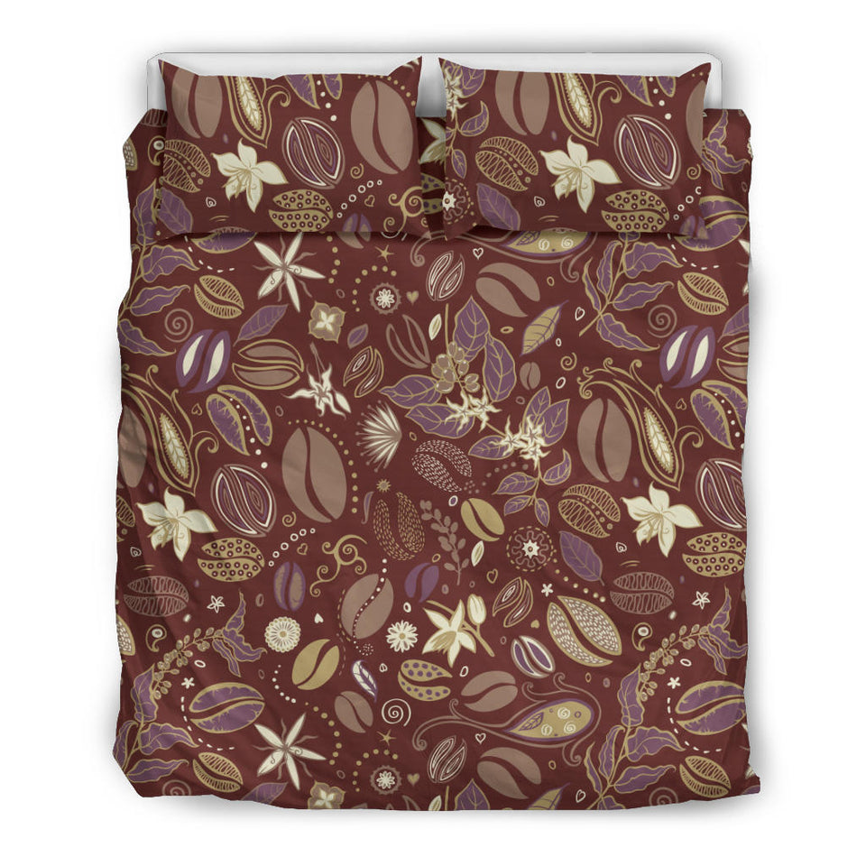Coffee Bean Flower Pattern Bedding Set