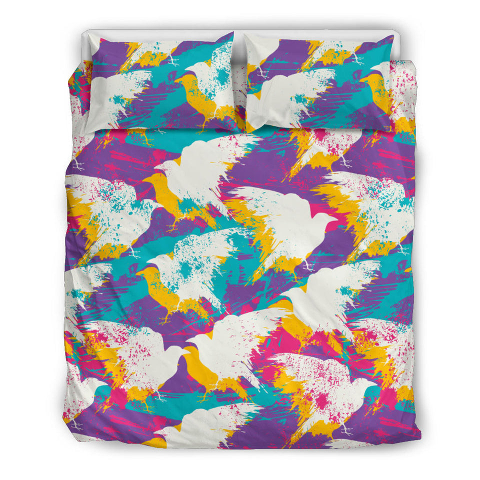 Colorful Crow Illustration Pattern Bedding Set