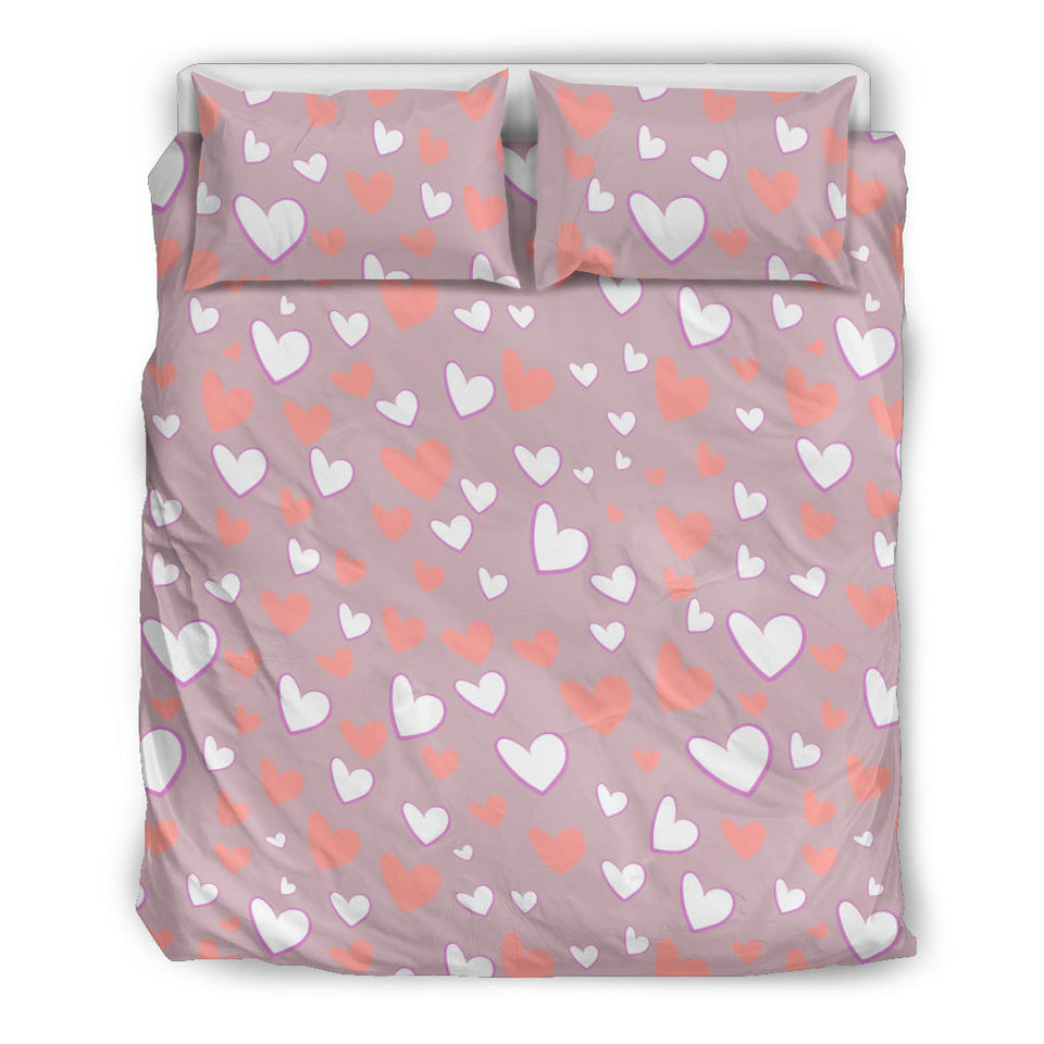 Coral White Heart Pattern Bedding Set