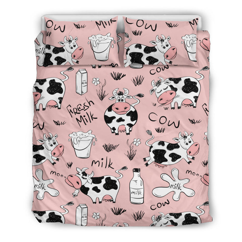 Cows Milk Product Pink Background Bedding Set