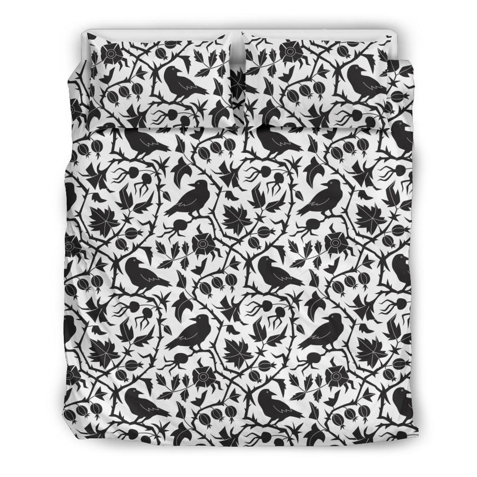 Crow Dark Floral Pattern Bedding Set