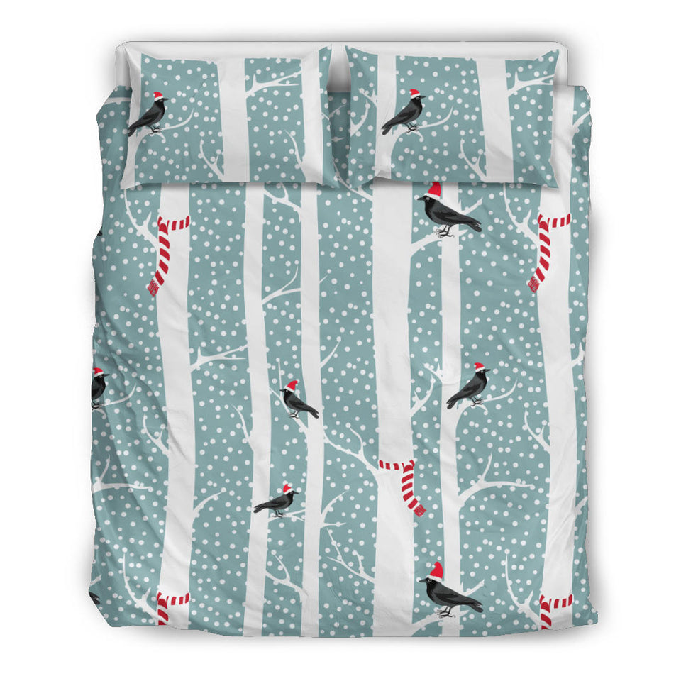 Crows Christmas Hat Scarf Bedding Set
