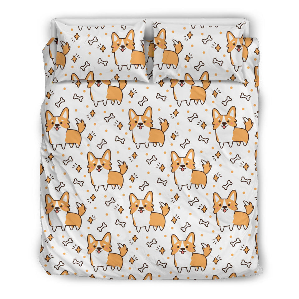 Cute Corgi Heart Star Bone Pattern Bedding Set