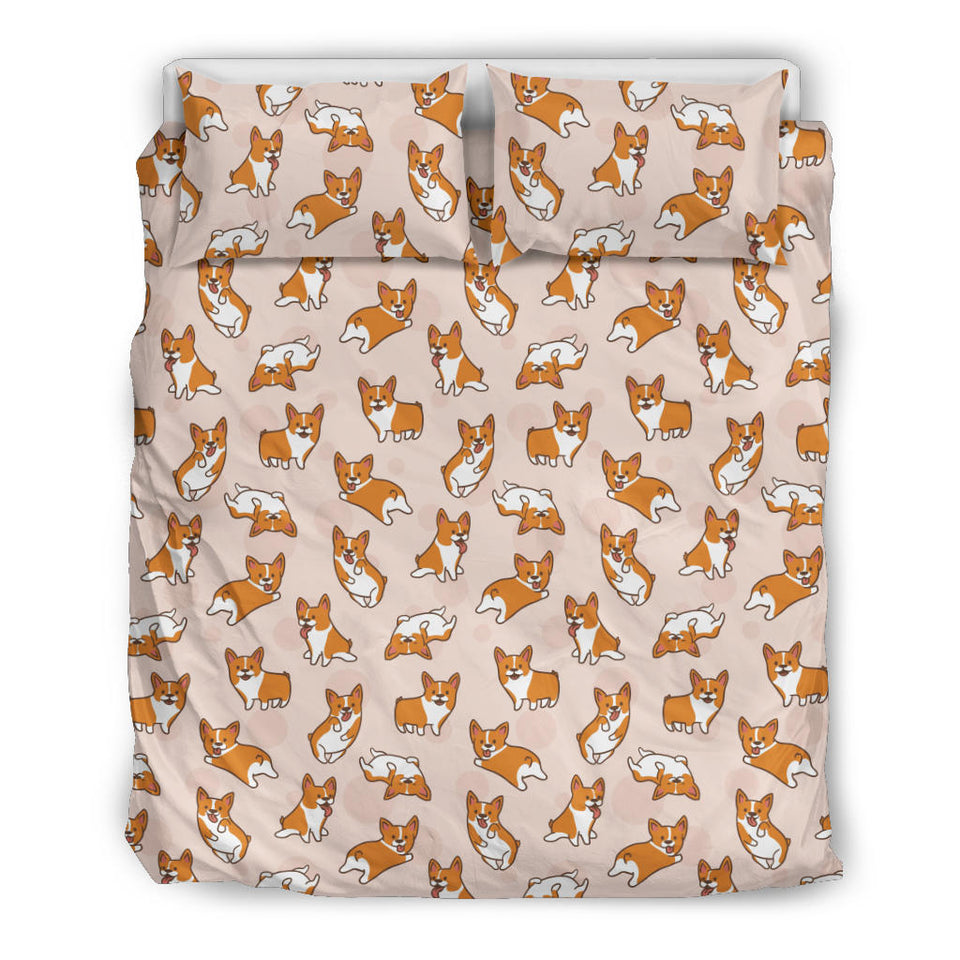 Cute Corgis Pattern Pink Background Bedding Set