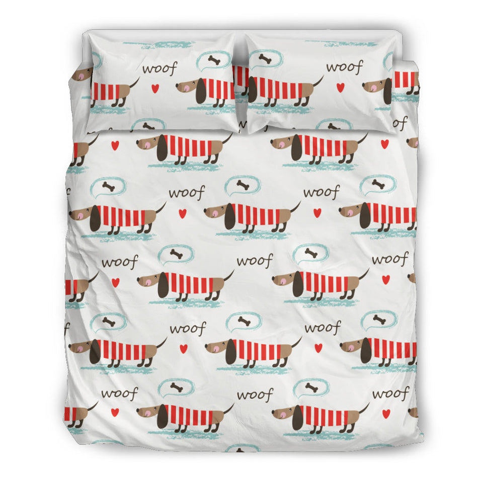 Cute Dachshund Bone Pattern Bedding Set