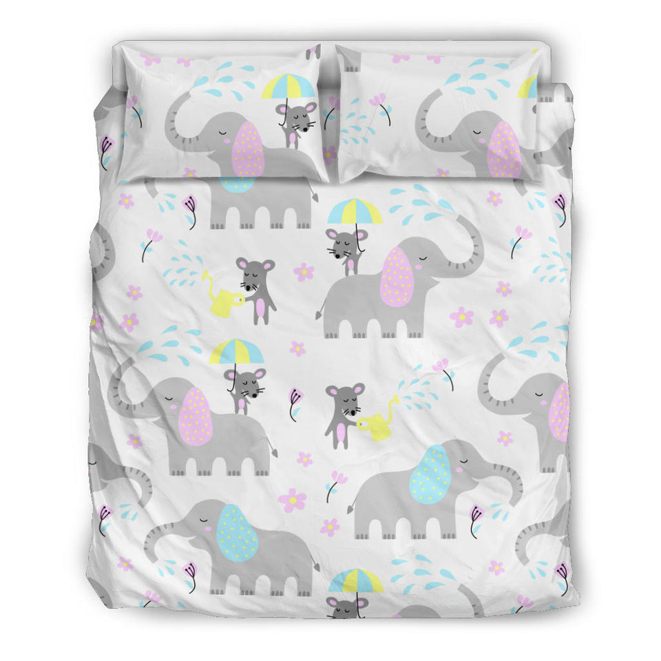 Cute Elephant Mouse Pattern Bedding Set