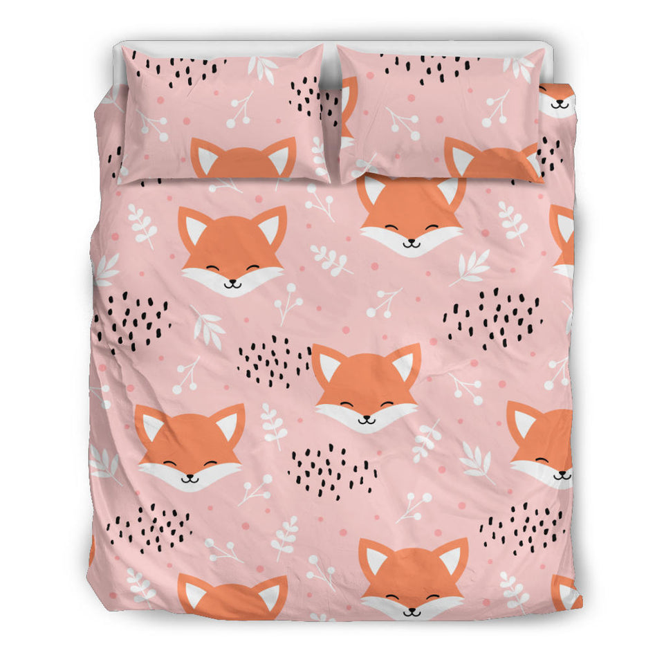 Cute Fox Pattern Pink Background Bedding Set