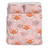 Cute Fox Pattern Pink Background Bedding Set