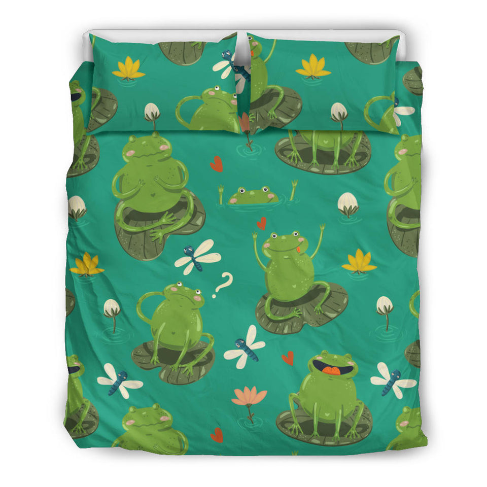Cute Frog Dragonfly Design Pattern Bedding Set