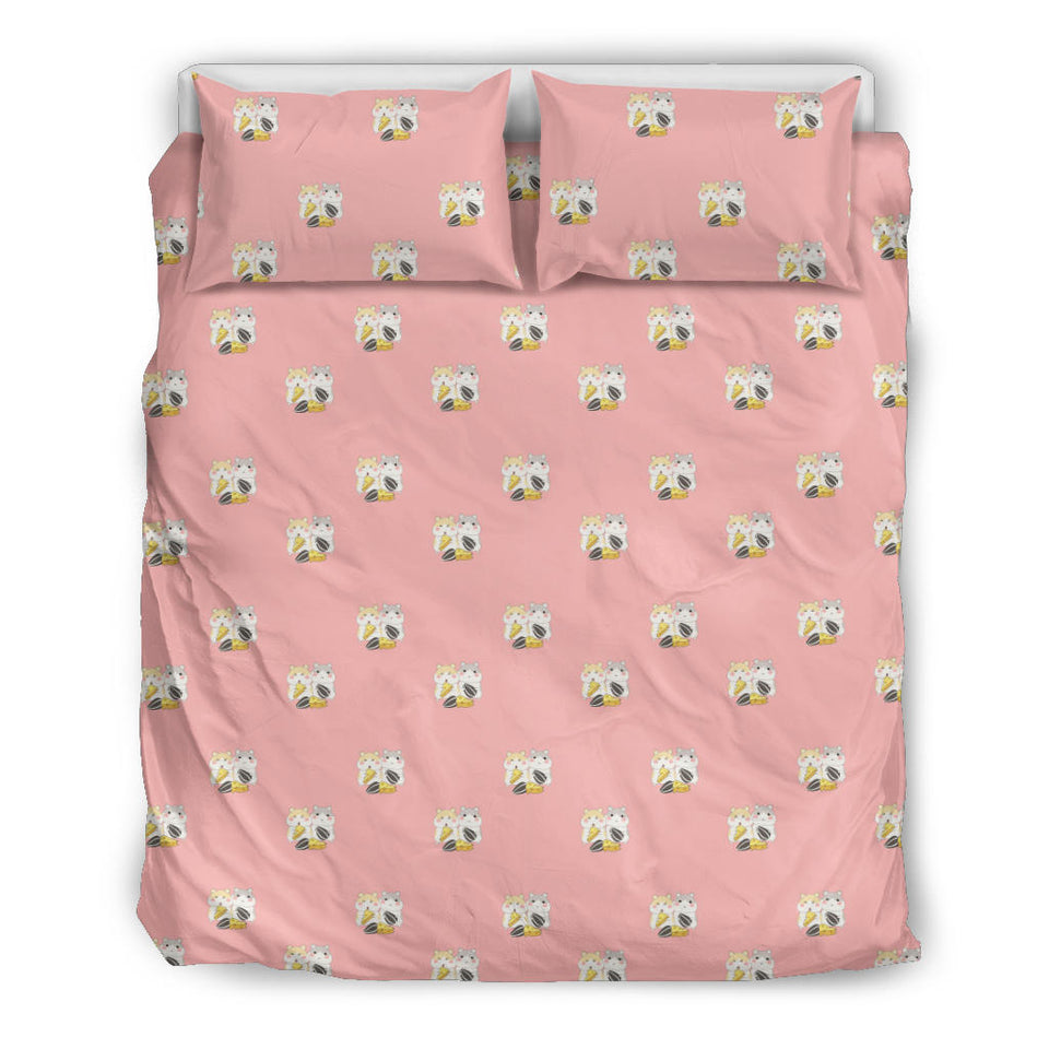 Cute Hamster Cheese Pattern Pink Background Bedding Set