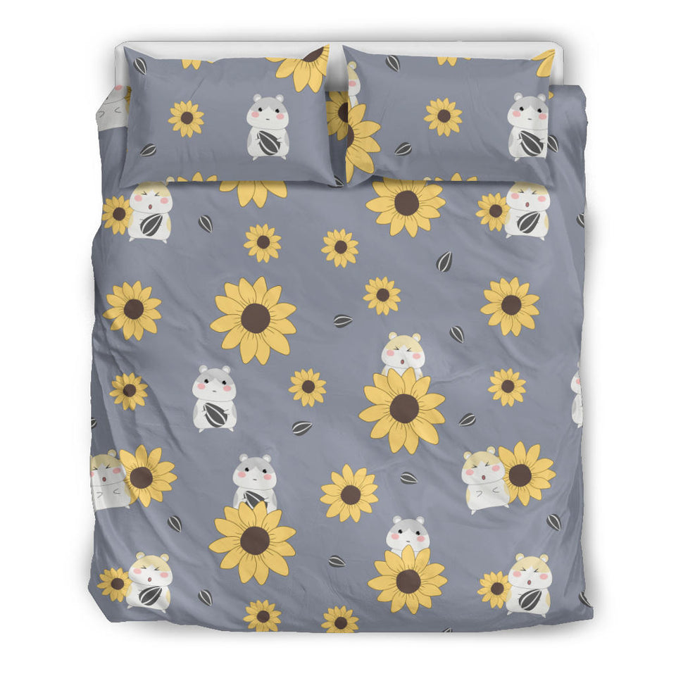 Cute Hamster Sunflower Pattern Background Bedding Set