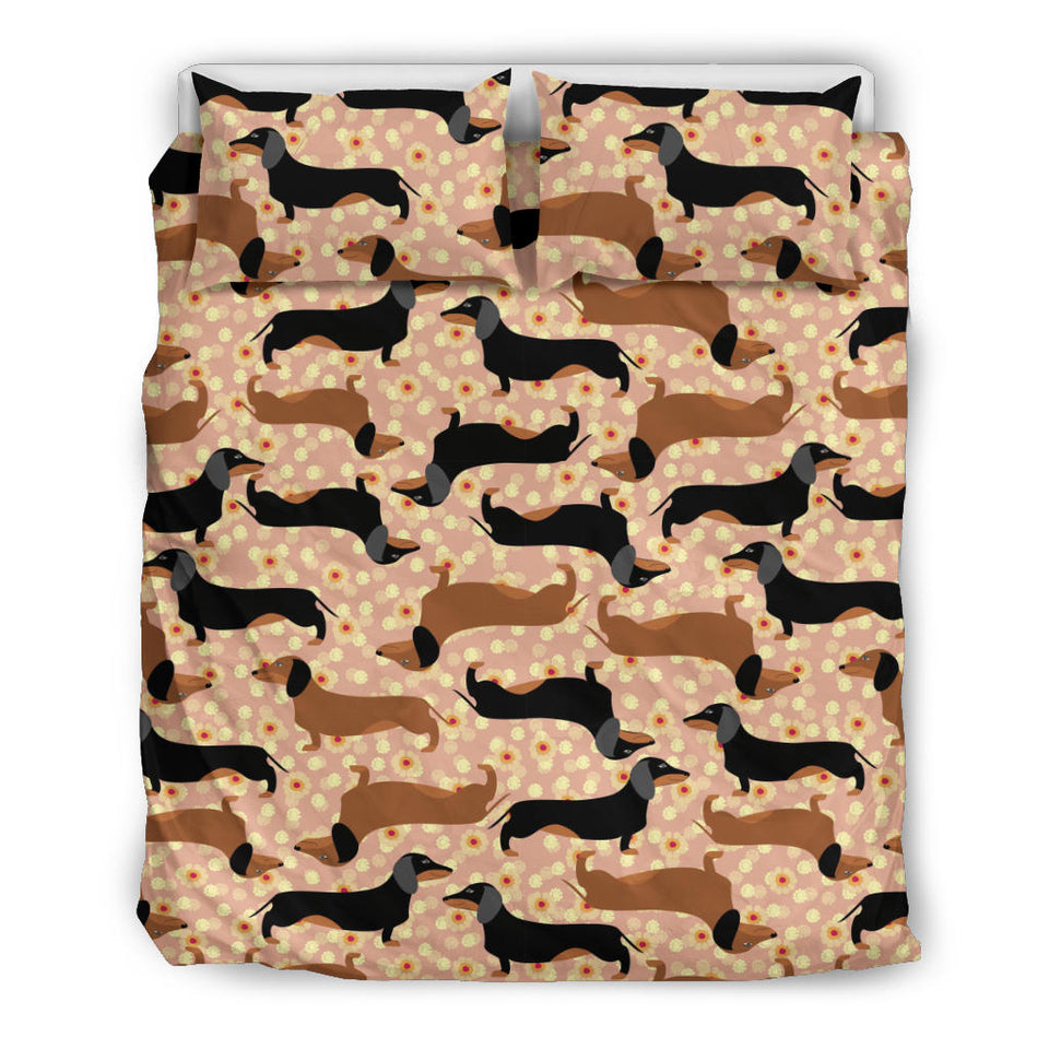 Dachshund Floral Background Bedding Set