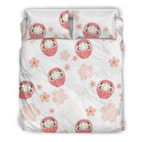 Daruma Japanese Wooden Doll Cherry Blossom Flower Pattern Bedding Set