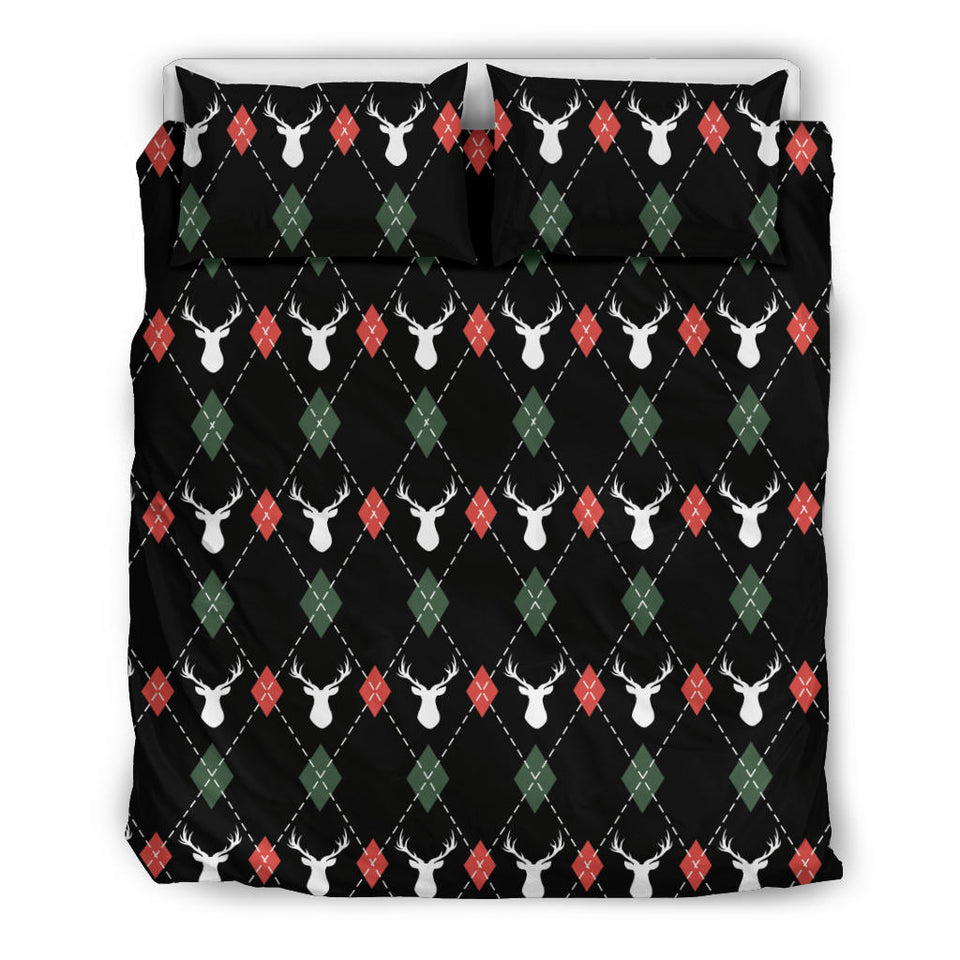 Deer Christmas New Year Pattern Argyle Bedding Set