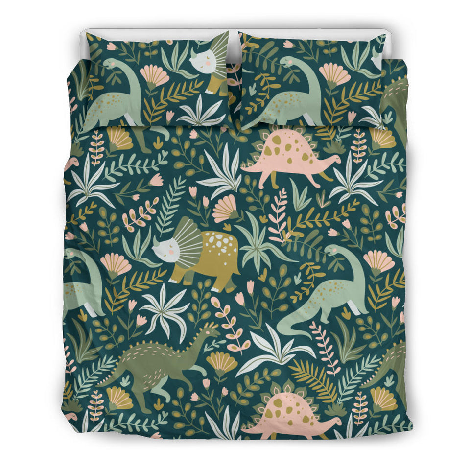 Dinosaurs Tropical Leaves Flower Pattern Bedding Set