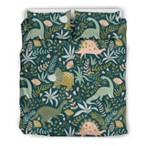 Dinosaurs Tropical Leaves Flower Pattern Bedding Set