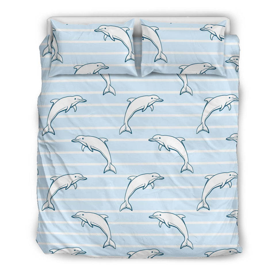 Dolphin Blue Striped Background Bedding Set