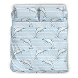 Dolphin Blue Striped Background Bedding Set