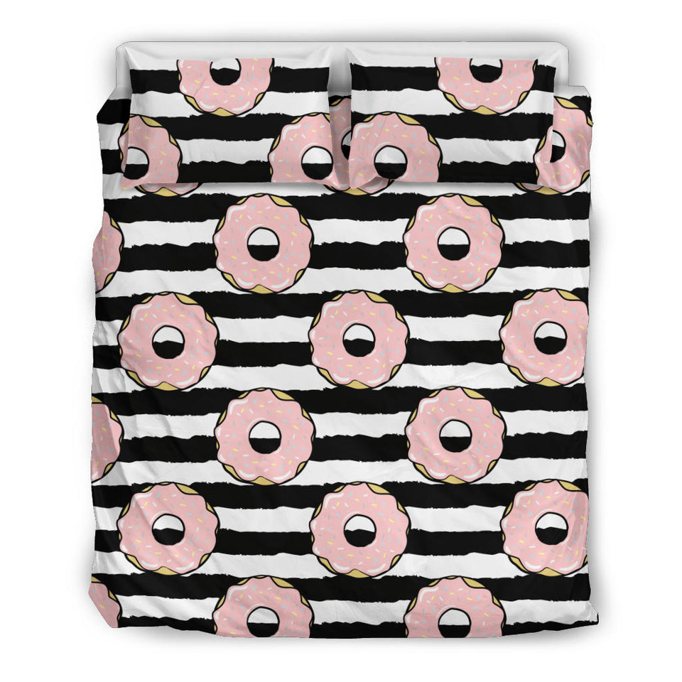 Donuts Pink Icing Striped Pattern Bedding Set