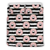 Donuts Pink Icing Striped Pattern Bedding Set