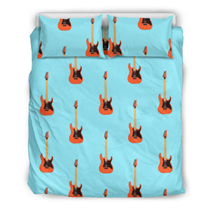 Electric Guitar Pattern Light Blue Background Bedding Set