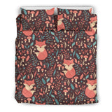 Fox Leaves Mushroom Pattern Bedding Set