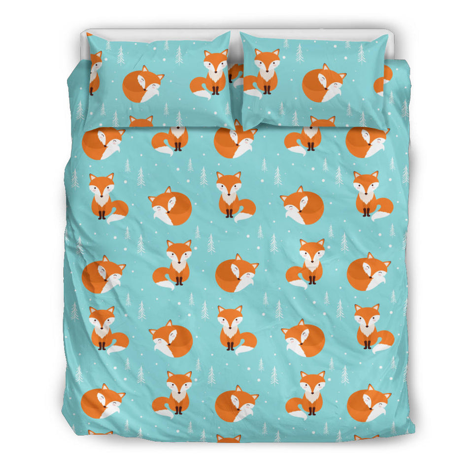 Fox Pattern Blue B Ackground Bedding Set
