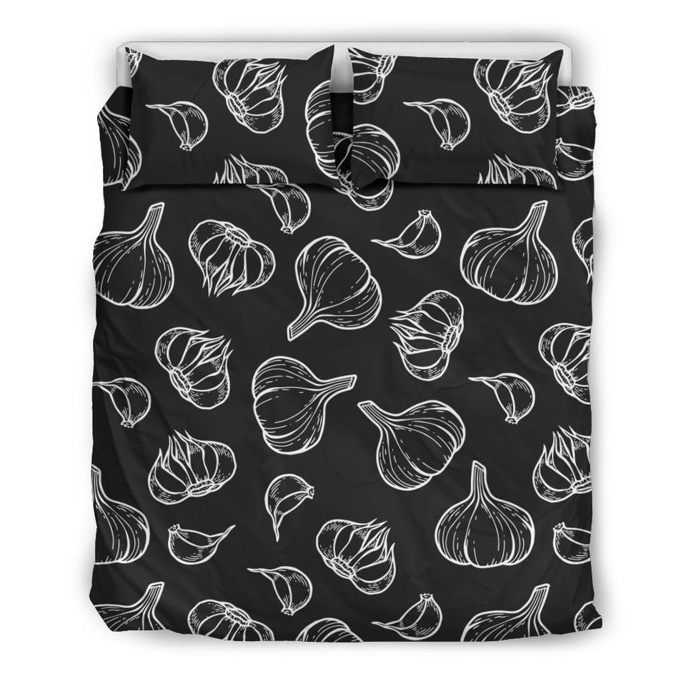 Garlic Pattern Black Background Bedding Set