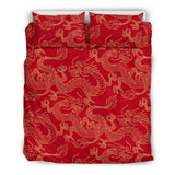 Gold Dragons Red Background Bedding Set