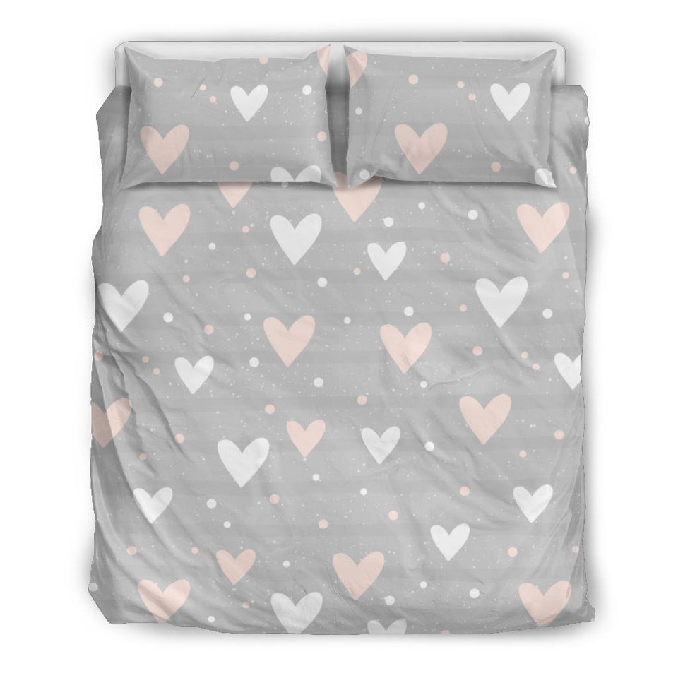 Heart Pattern Gray Background Bedding Set