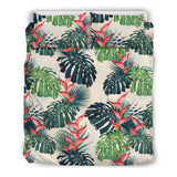 Heliconia Flowers, Palm And Monstera Leaves Bedding Set
