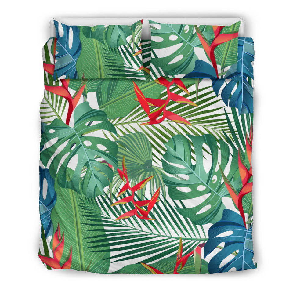 Heliconia Palm And Monstera  Leaves Pattern Bedding Set
