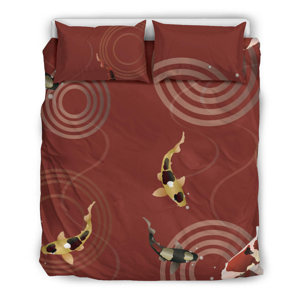Koi Fish Carp Fish Red Background Bedding Set