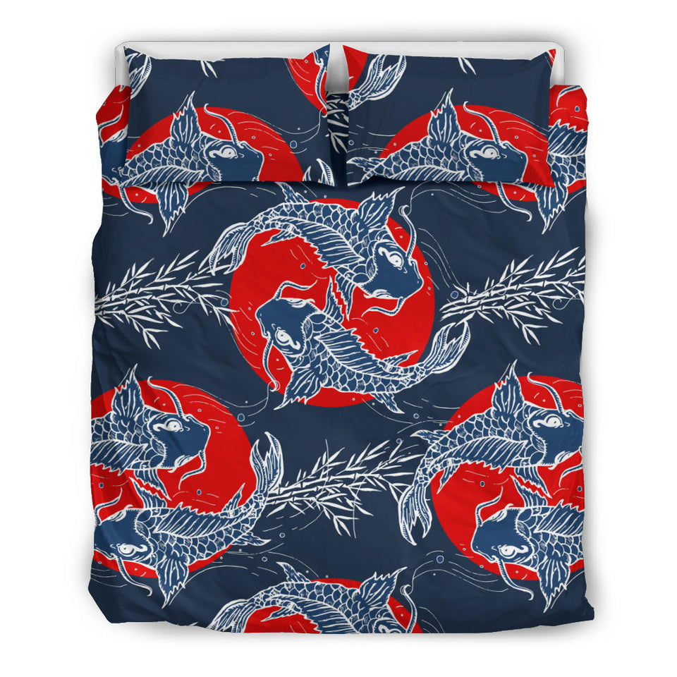 Koi Fish Carp Fishs Hand Drawn Japanese Art Bedding Set