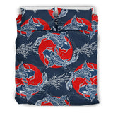 Koi Fish Carp Fishs Hand Drawn Japanese Art Bedding Set