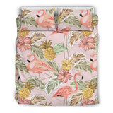 Pink Flamingo Birds Pineapples Hibiscus Flower Pattern Bedding Set